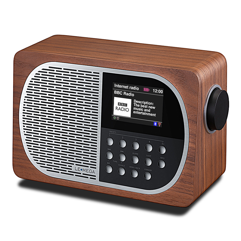 LEMEGA M2P WiFi Smart Radio,Internet Radio,FM Digital Radio,Wireless Bluetooth,Rechargeable Battery,Headphone Out,AUX-in,Alarms,Clock,40 Stations Presets,Colour Display,App Control White Oak 